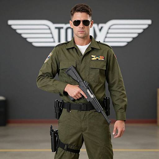 Man in Top Gun Costume Holding Guns