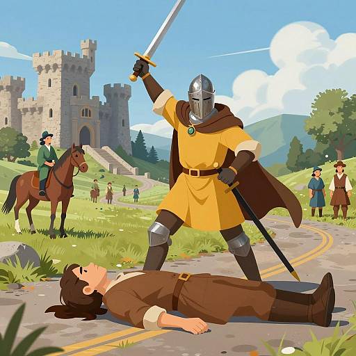 Epic Fantasy Battle in a Medieval Landscape