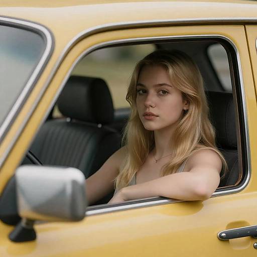 Young Blonde in Yellow Vintage Car