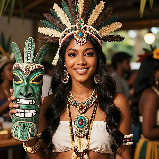 Tiki Party Woman with Headdress