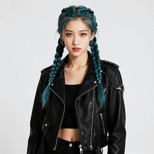 Teal-Braided Biker in Distressed Leather