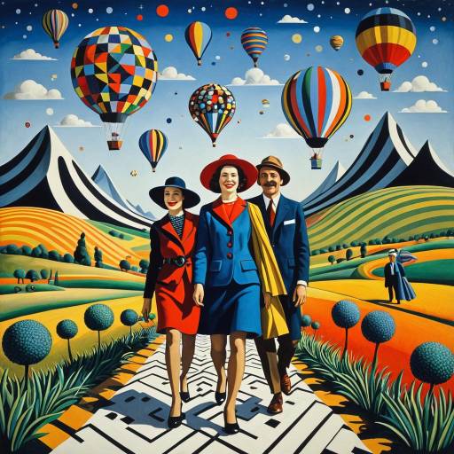 Surreal Travel Scene with Hot Air Balloons
