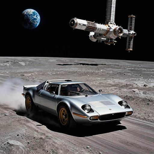 Cyberpunk Lancia Stratos on Moon Track