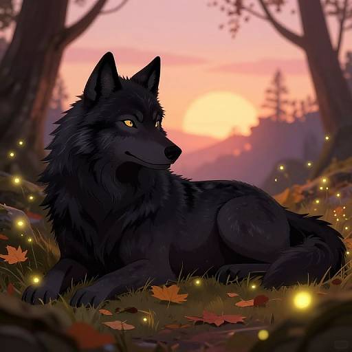 Cozy Gay Black Furry Wolf Sunset