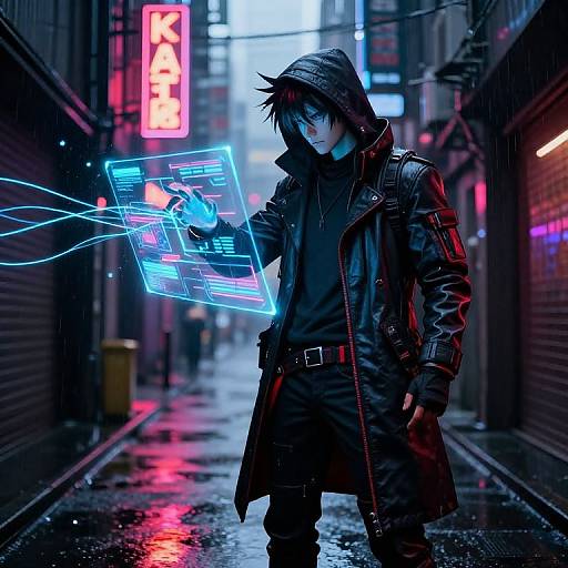 Cyberpunk Hacker with Holographic Interface
