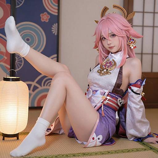 Pink-Haired Anime Woman on Tatami