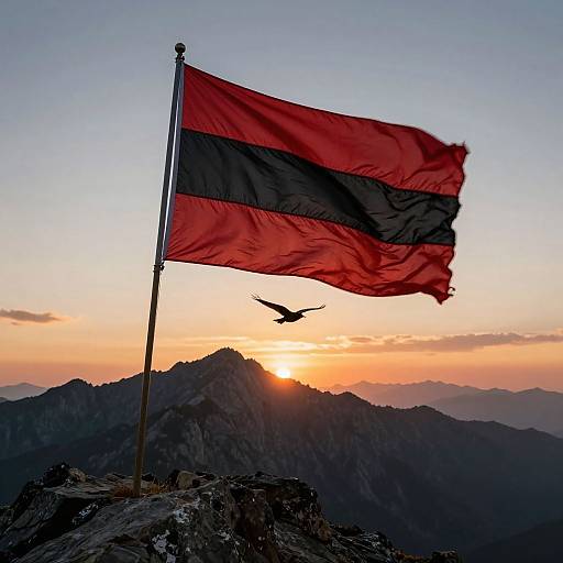 Soaring Bird Over Rugged Sunset Mountains