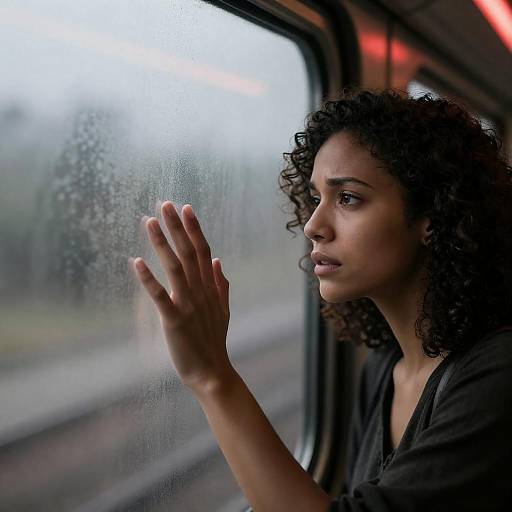 Curly-Haired Woman at Fogged Train Window