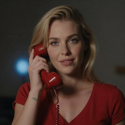 Blonde Woman with Vintage Red Phone