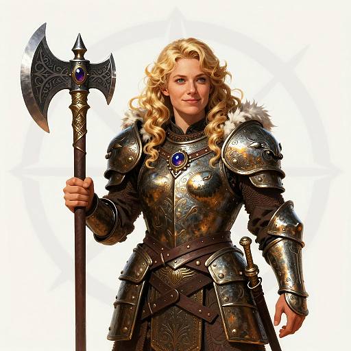 Strong Dwarf Shieldmaiden in Bronze Armor