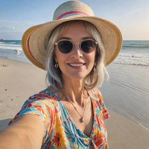 Cheerful Selfie at Serene Beach Cheerful Selfie at Serene Beach
