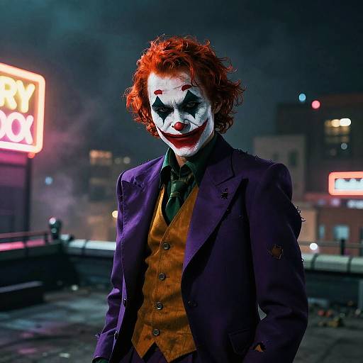 Fiery Red Head Joker on Rooftop