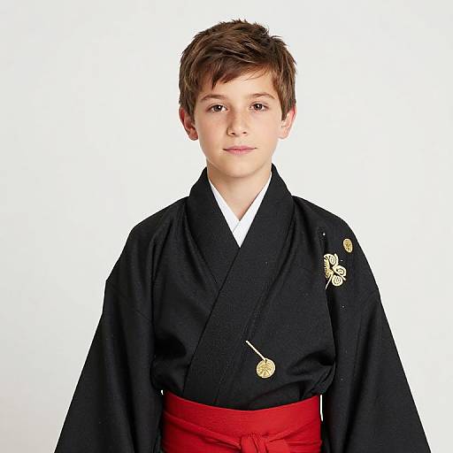 Boy in Black Kimono with Gold Embroidery