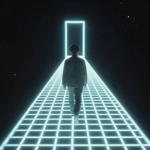 Astral Projection Across Glowing Bridge