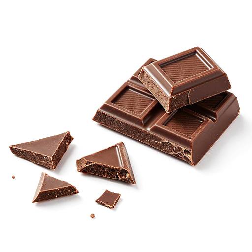 Broken Dark Chocolate Pieces on White Background