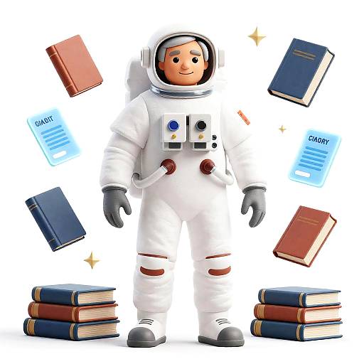 Elderly Astronaut Librarian Retro-Futuristic Illustration