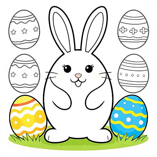 Easter Bunny with Colored and Uncolored Eggs