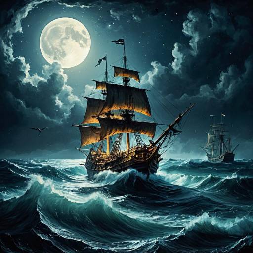 Mystical Pirate Ship in Stormy Seas