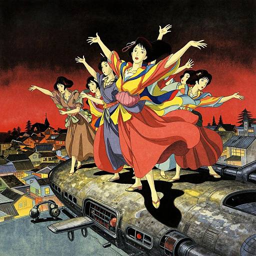 Surreal Woman on Spaceship in Hokusai Style