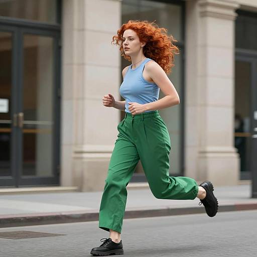 Dynamic Urban Runner with Red Hair