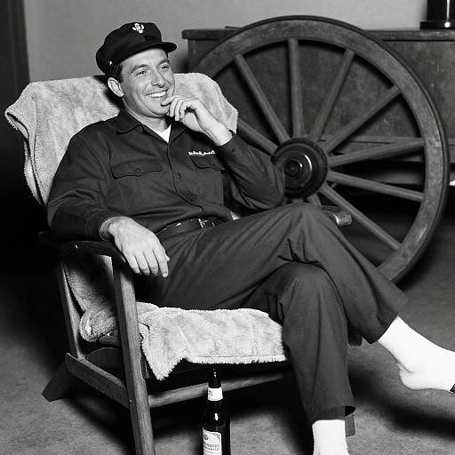 Smiling Man in Uniform Relaxing Indoors