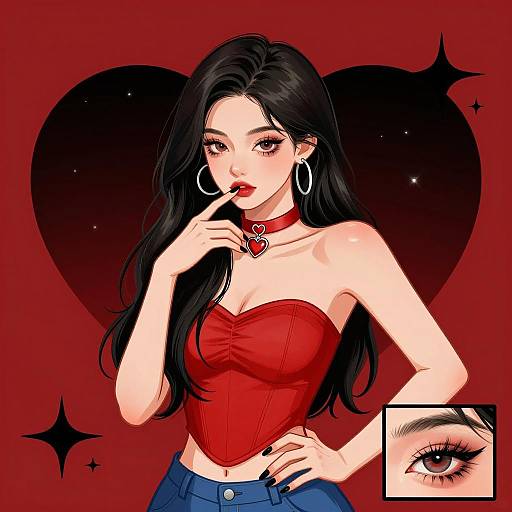 Digital Illustration of Woman in Red Top with Heart Choker
