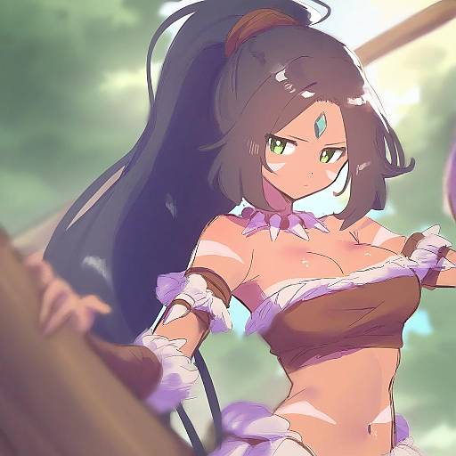 Illustration of Nidalee, league of legends in the style of Paru rari