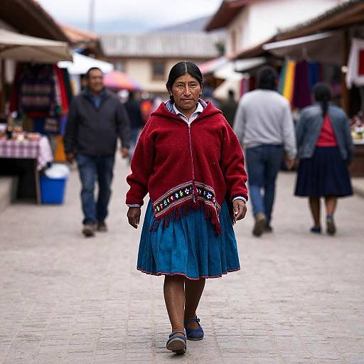 Andean Artisan Woman in Crimson Poncho