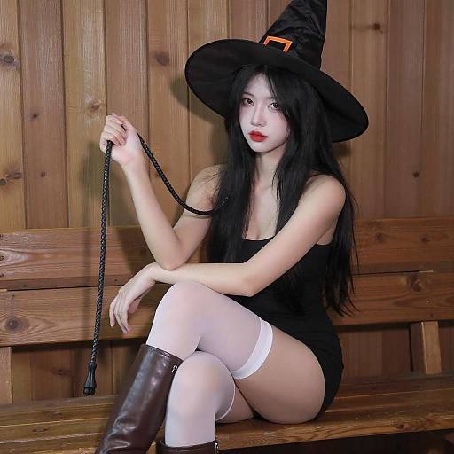 Pale Witch in Black Hat Portrait