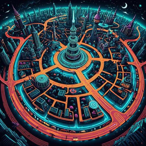 Neon Futuristic Spiral City Map