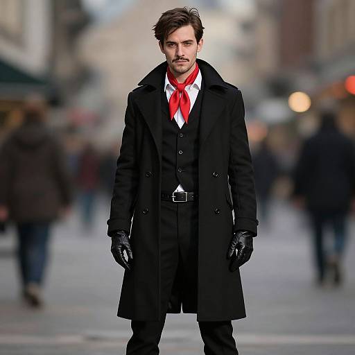 Man in Stylish Villain Costume with Red Ascot