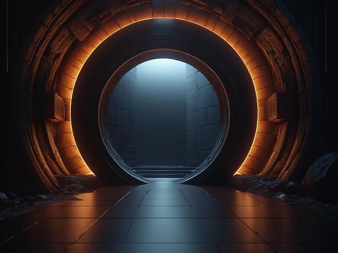 Cinematic Warm-Lit Portal to Underworld