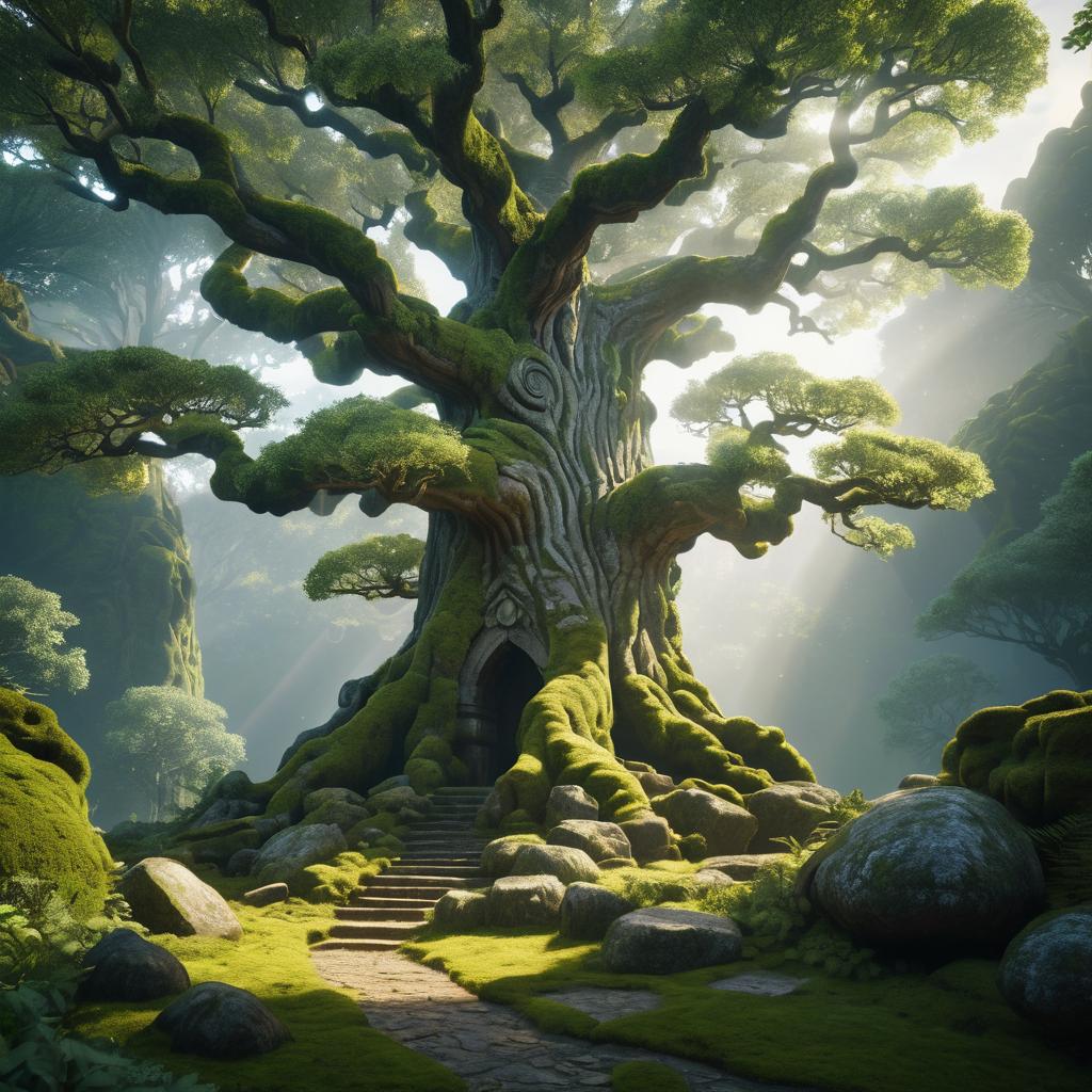 Majestic Ancient Tree in Fantasy Landscape