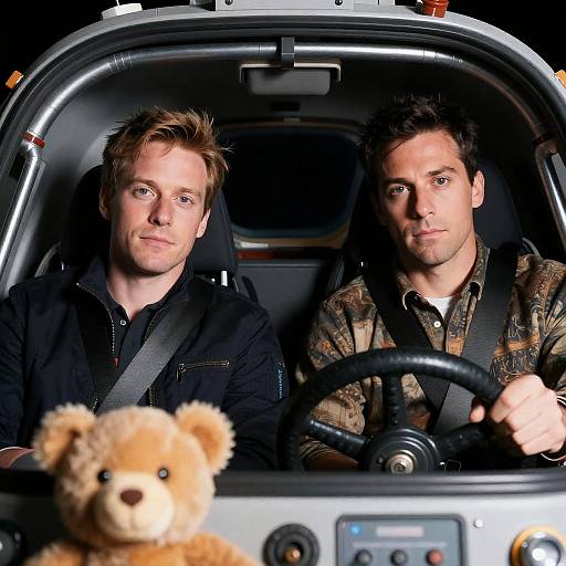 Cosmic Duo in Spacecraft Cockpit