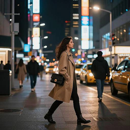 Colorful Nighttime Urban Walk