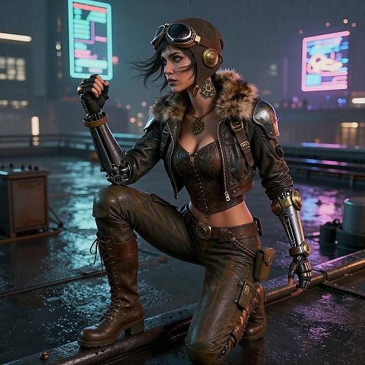 Steampunk Female Pilot in Dynamic Pose