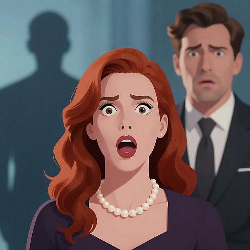 Startled Woman and Concerned Man Illustration