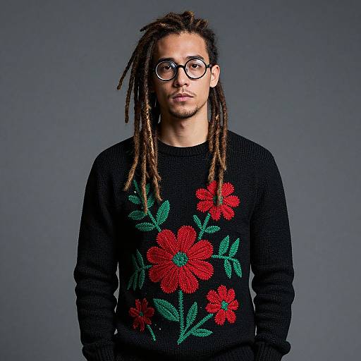 Stylish Man with Dreadlocks in Floral Sweater