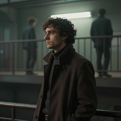 Mysterious Man in Dim Industrial Setting