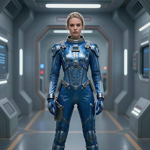 Futuristic Woman in Sleek Spacesuit