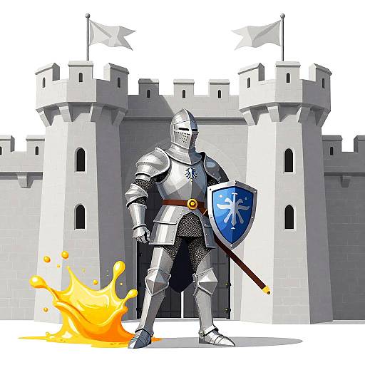 Comic Knight Defending Castle Gate