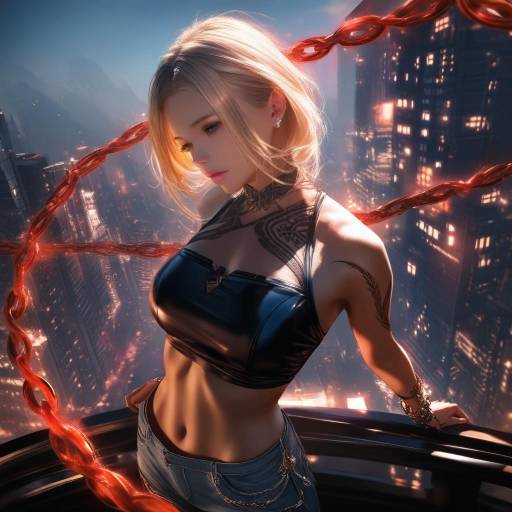 Cyberpunk Woman Overlooking Cityscape