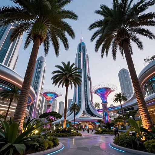 Futuristic Neon Tropical City Park