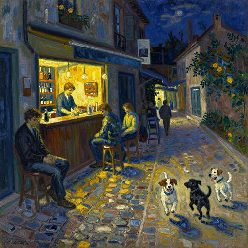 Seurat-Style Cozy Alley Scene