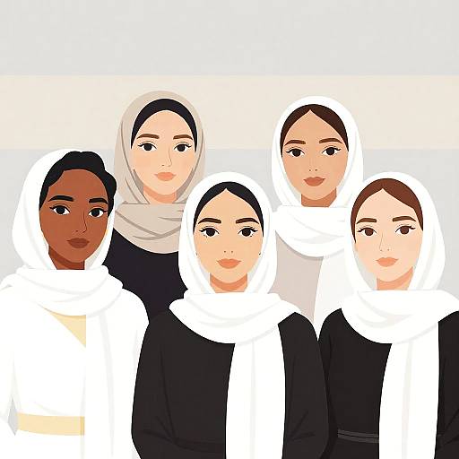 Diverse Women in White Headscarves