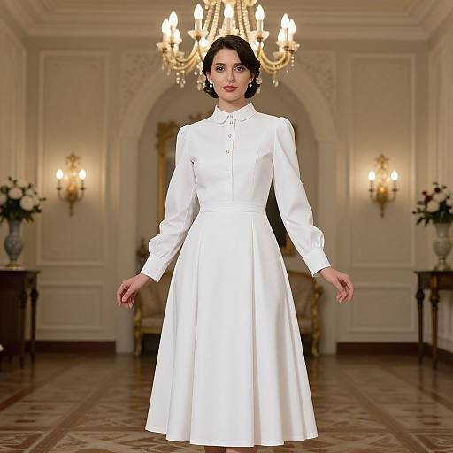 Elegant Saloon Lady in White Dress