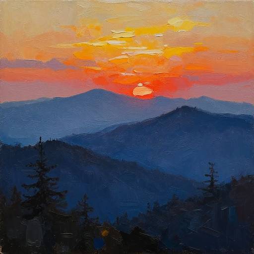 Impasto Oil Painting of Smoky Mountains