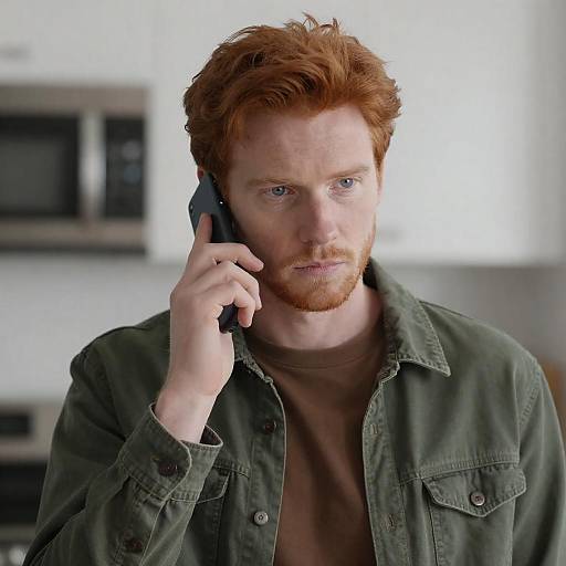 Serious Caucasian Man in Kitchen