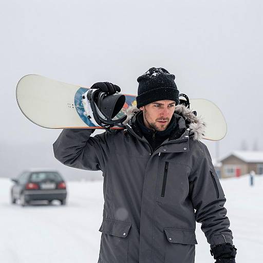 Focused Snowboarder in Winter Landscape