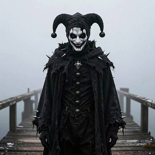 Sinister Jester on Foggy Pier